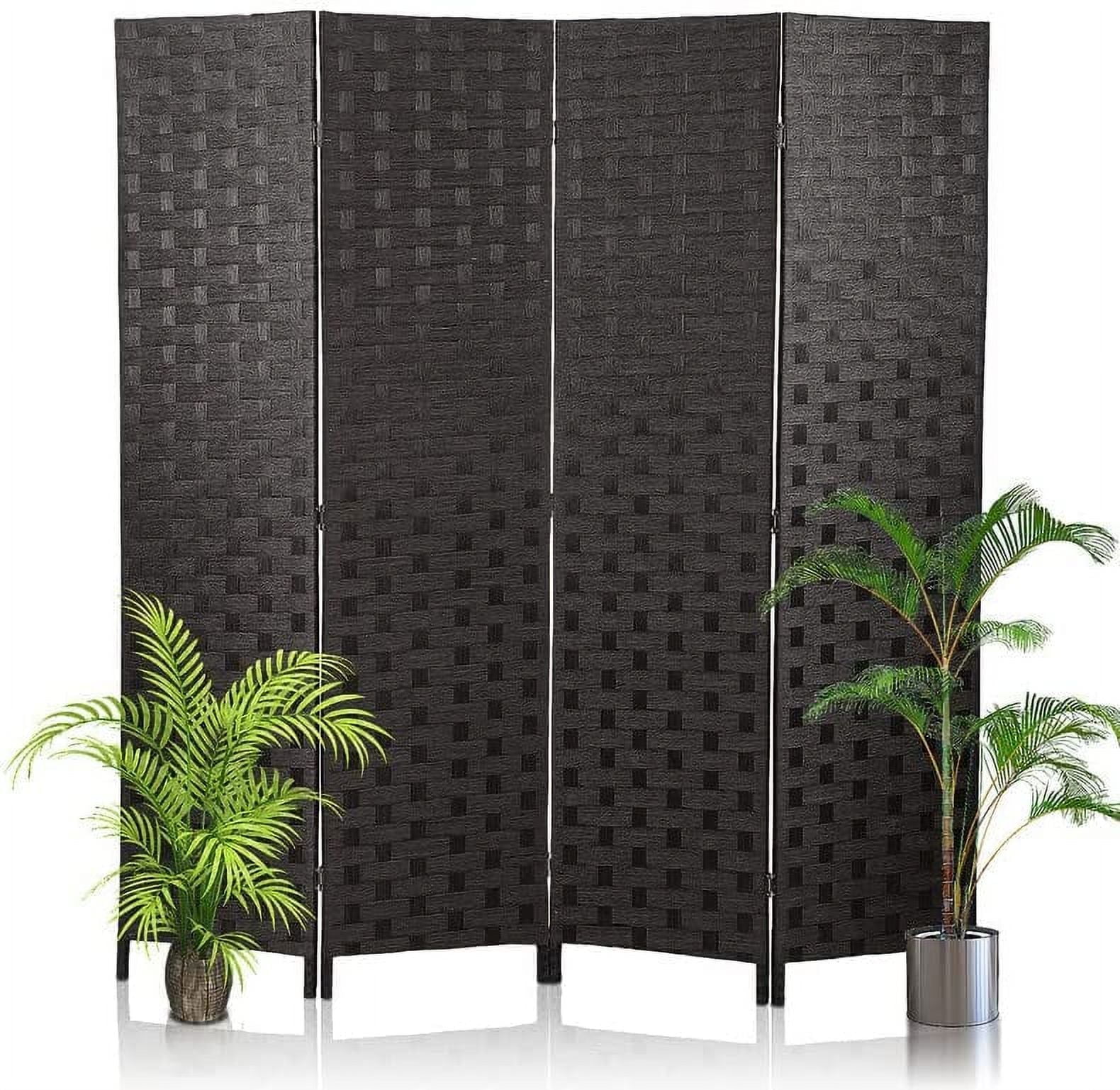 CL.HPAHKL 4 Panels Room Divider and Folding Privacy Screen, 6 ft Tall Wood Mesh Hand-Woven Design Wall Divider, Partition Room Dividers for Home Office Restaurant Bedroom