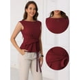 thumbnail image 2 of DARING DIVA Women's Elegant Side Tie Wrap Cap Sleeve Blouses XS Burgundy, 2 of 6