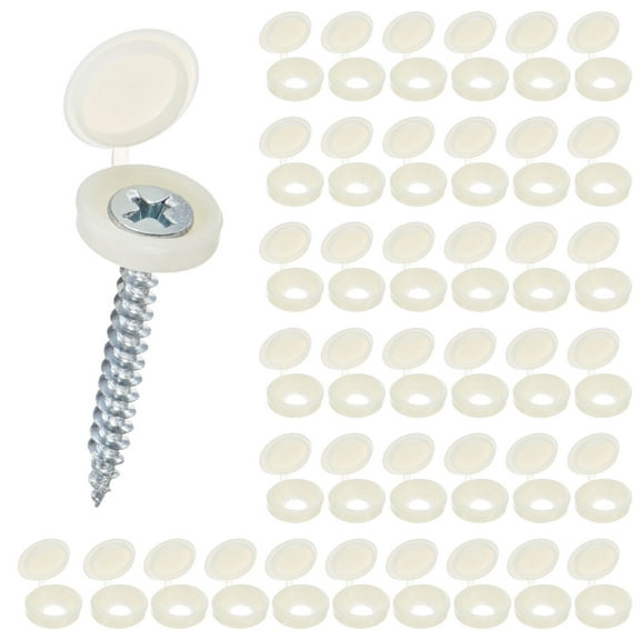 Uxcell 200-Pack Plastic Hinged Screw Covers Caps, 5mm Shutter Screws with Caps, Fold Screw Snap Covers, Washer Flip Screw Cover [Beige]