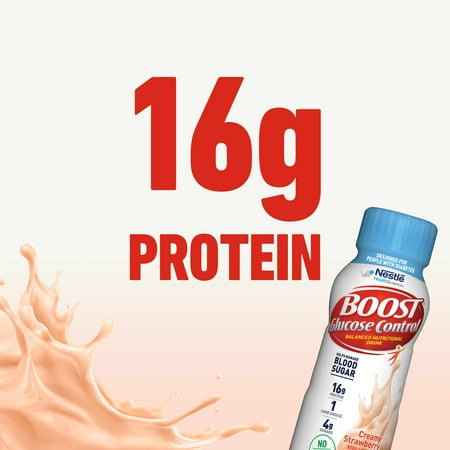BOOST Glucose Control Nutritional Drink Protein Shakes, Creamy Strawberry, 8 fl oz, 6 Pack