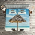 thumbnail image 2 of Ambesonne Ocean Quilted Coverlet 3 Pcs, Zanzibar Eastern Scenery, King Size, Turquoise Cream, 2 of 2