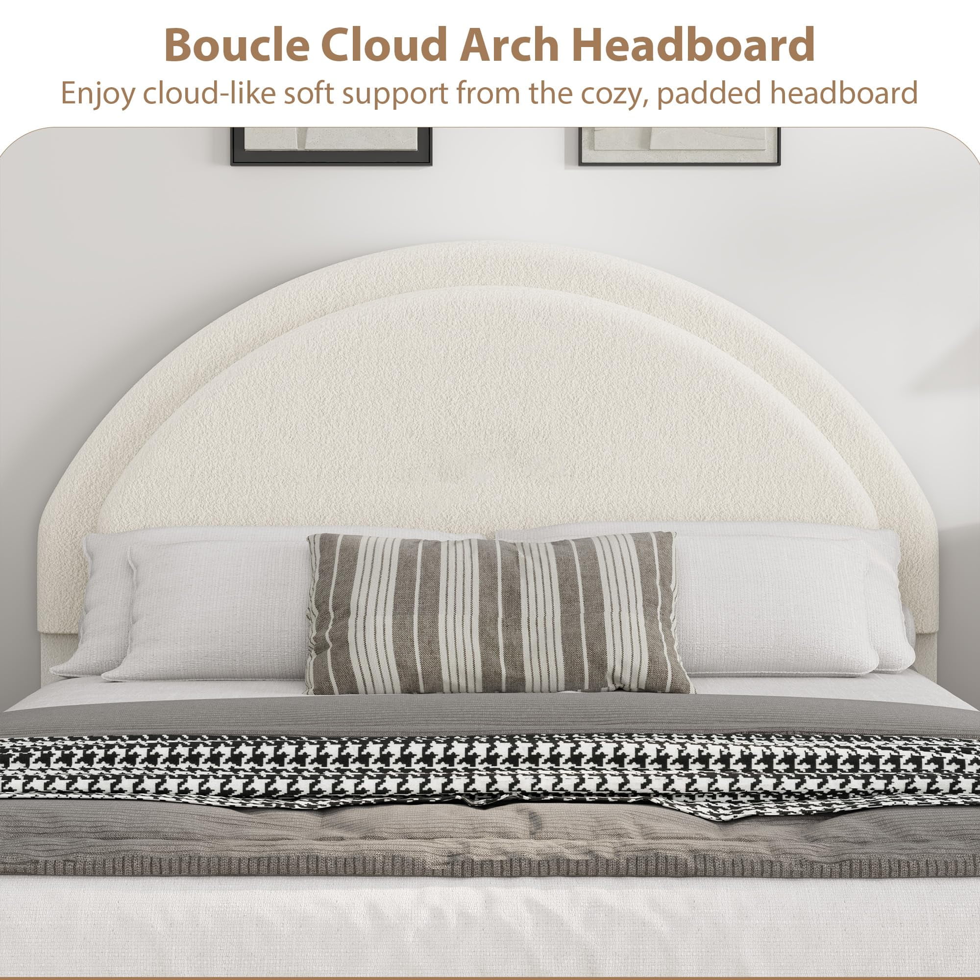 Twin/Full/ Queen Size Bed Frame with Storage Drawers, Upholstered Boucle Platform Bed with Round Headboard, Heavy Duty & Noise Free, No Box Spring Needed