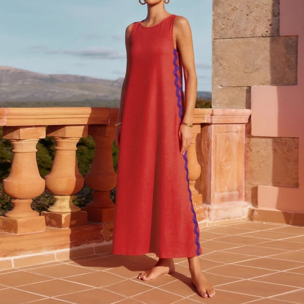 WILLBEST Vestido de Mujer de Longitud Media con Cuello Redondo, Informal, con Bloques de Color y Retazos de Encaje Grande