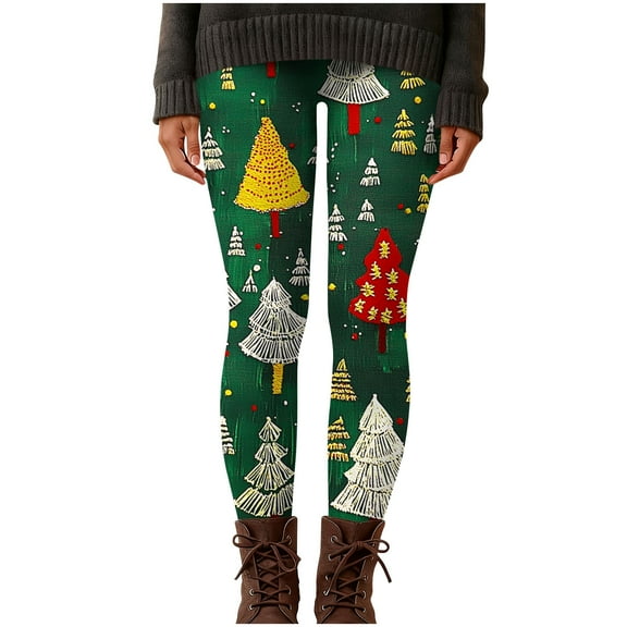 Rutainlusire Womens Trendy Christmas Printed Leggings Comfy Yoga Pants 2025 Winter Women's Christmas Printed High Waist Long Yoga Pant Running Loose Leisurely Pants