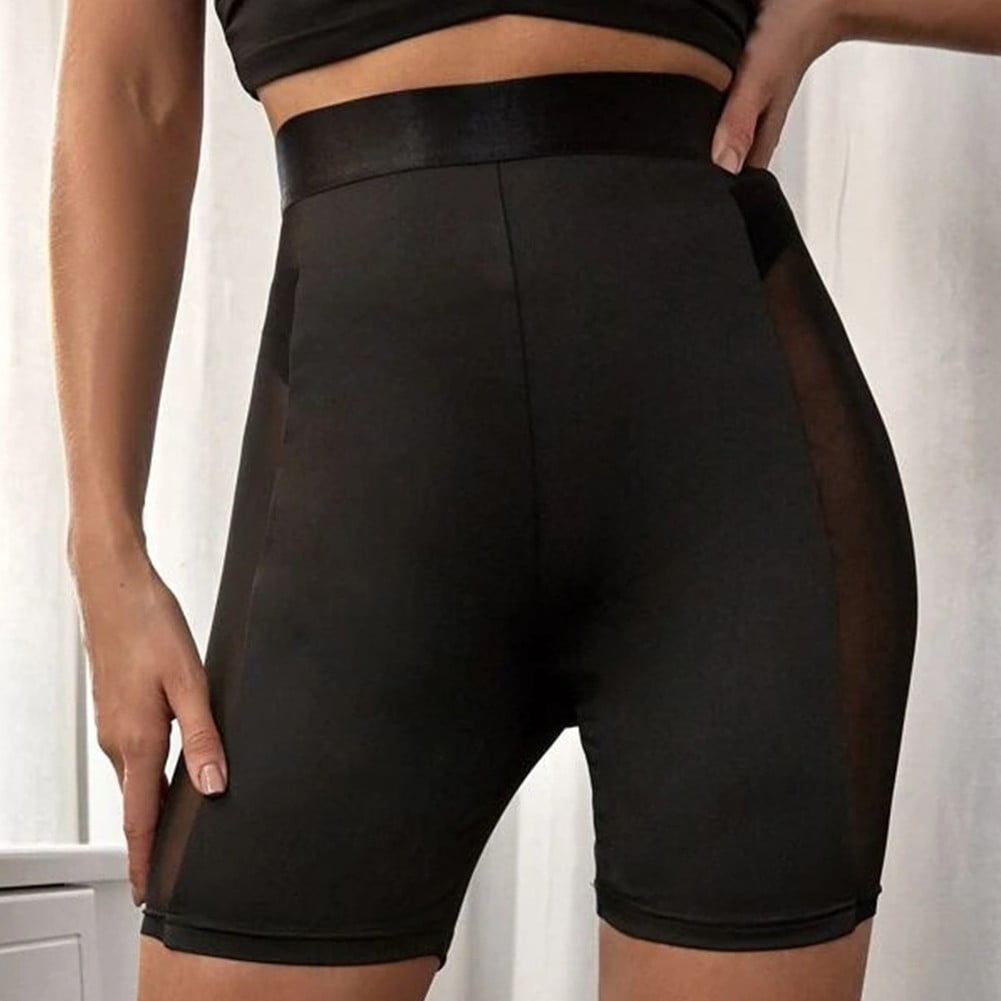 YIWEI Women Shorts Bike Yoga Gym Athletic Workout Tight Leggings with Side  Pockets Black L 