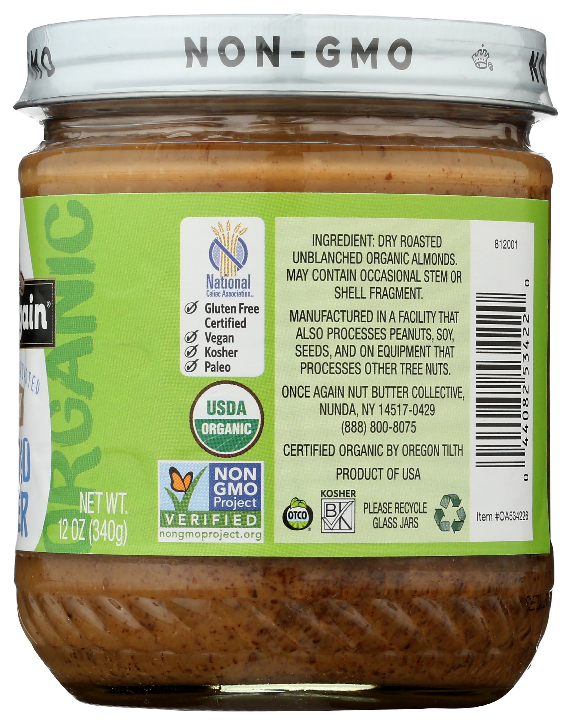 (Pack of 6), Once Again Organic Crunchy Almond Butter, 12 oz
