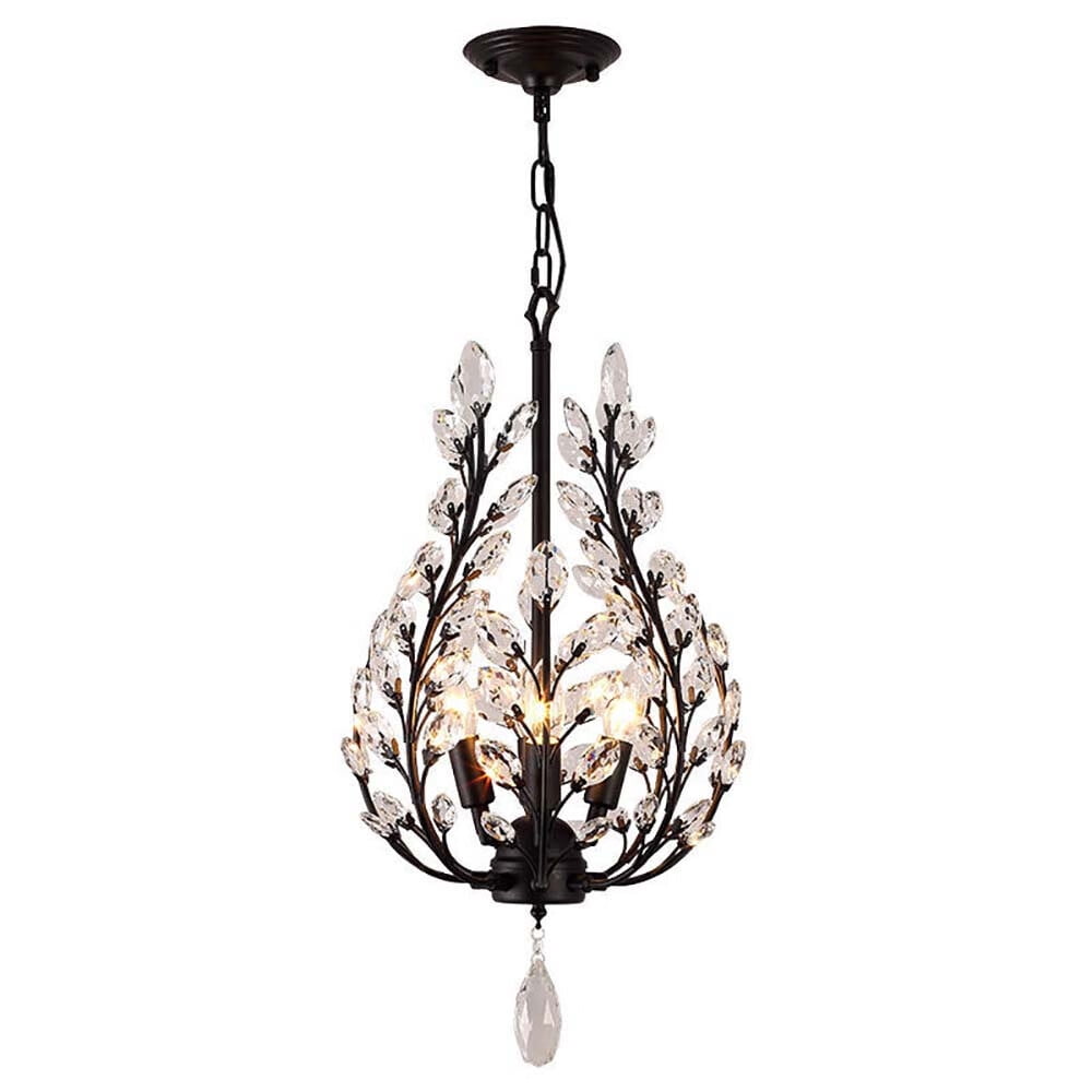 Litfad Rustic Candle Chandelier with Crystal Leaf 4 Lights in Black for Dining Room