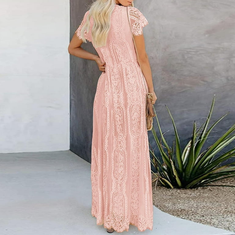 Plus Size Lace Short Dress / Blush Pink Wedding Party Gown