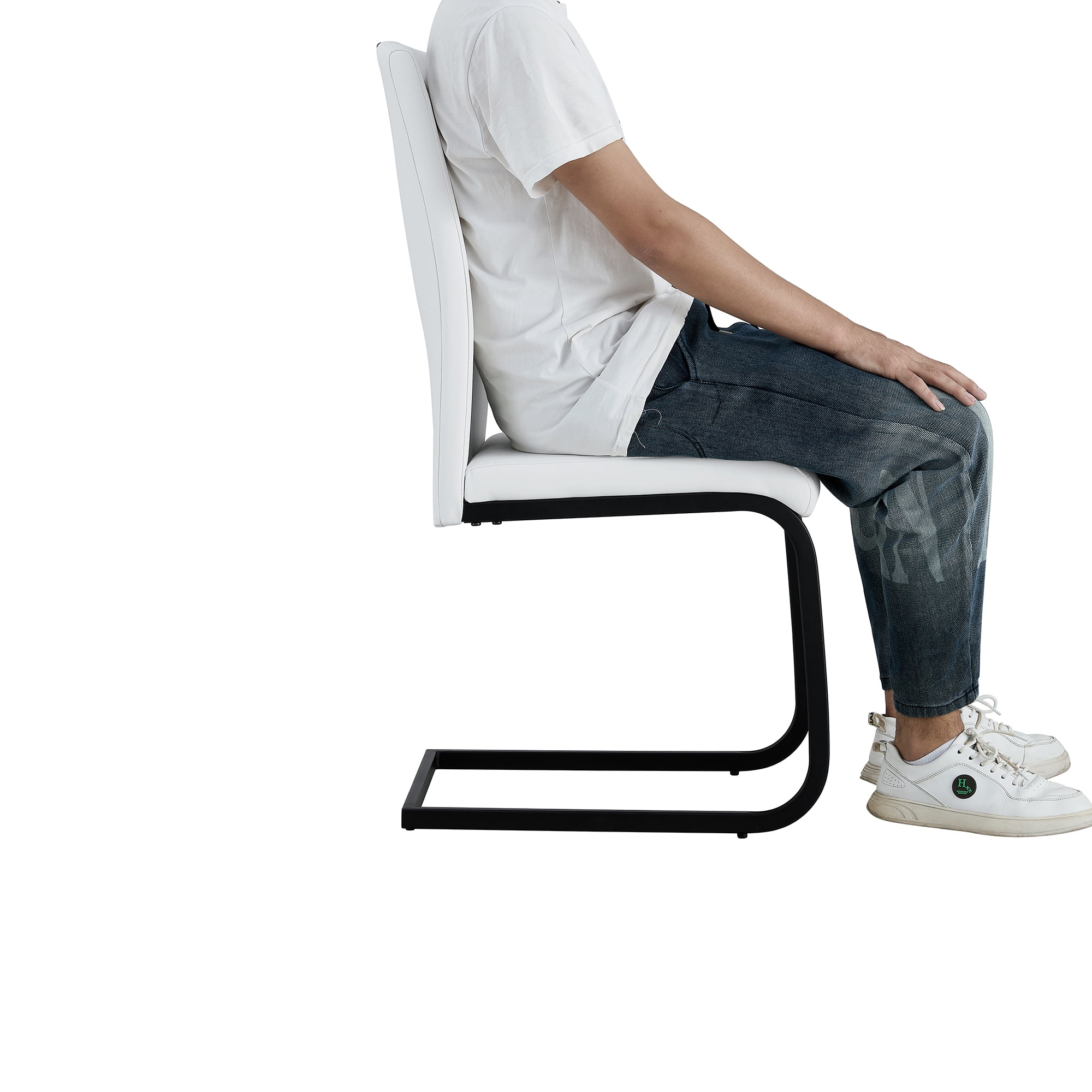 Kepooman White PU Leather Dining Chair, Armless Classic Leisure Chair with Metal Leg, Set of 2 Kepooman White PU Leather Dining Chair, Armless Classic Leisure Chair with Metal Leg, Set of 2