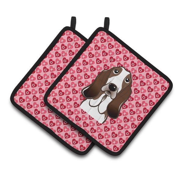 Basset Hound Hearts Pair of Pot Holders