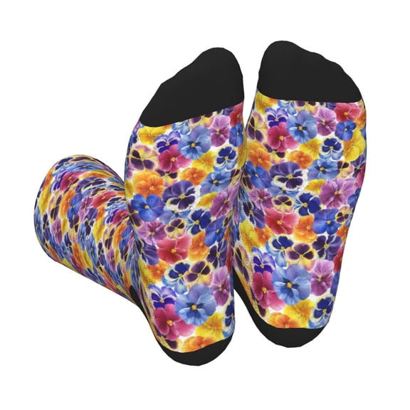 Xecao The Garden Tricolor Pansy Flower Print Crew Socks for Men and Women, Men's Soft Moisture-wicking Sock