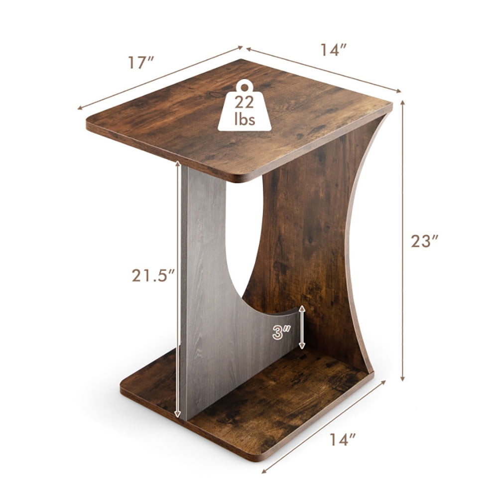 Finihen End Side Table, 2-Tier Compact C-shape Sofa Side Table, for Living Room, Bedroom, Rustic Brown