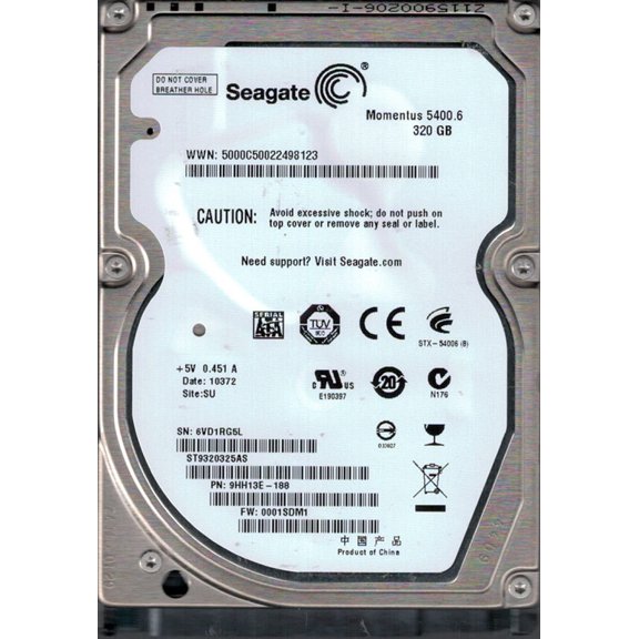 Seagate ST9320325AS 320GB P/N: 9HH13E-188 F/W: 0001SDM1 SU 6VD