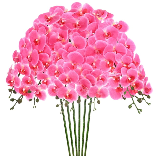 Uxcell 6-Pack Flores de Orquídea Artificial 9 Pétalos Grandes 37 Pulgadas Ramo de Phalaenopsis de Seda Rojo Rosa Falsas Orquídeas para Hogar/Boda