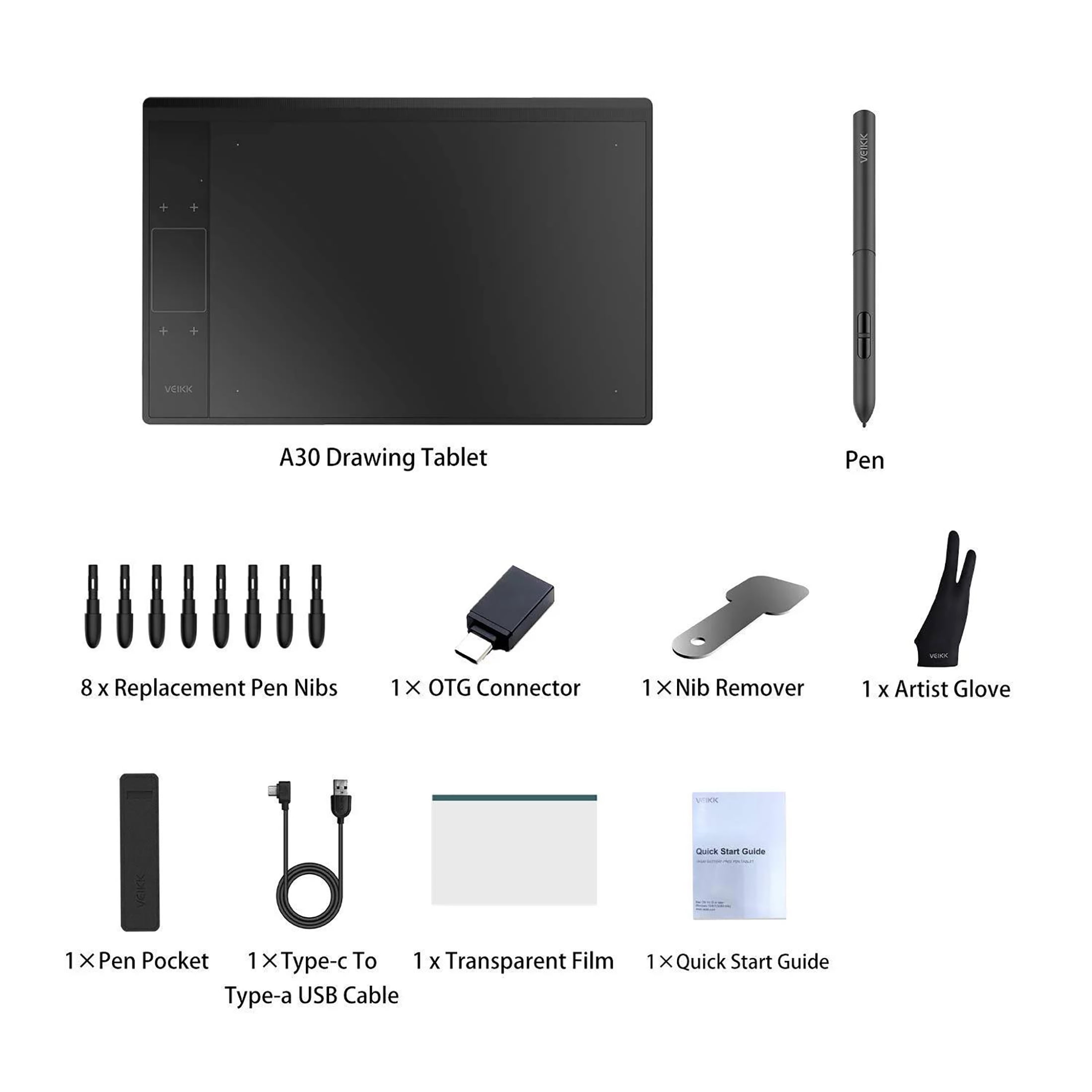 VEIKK Graphics Drawing Tablet A30 10x6 inch Digital Art Pad for Mac,Windows,Linux and Android