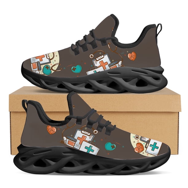 Yikeluo Zapatos de enfermera con plataforma y diseño de dibujos animados para mujer, zapatillas de malla transpirables con cordones y cordones, calzado para caminar para mujer