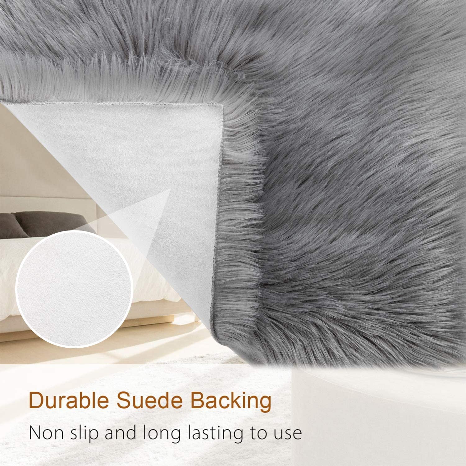 Lochas Soft Fluffy Rugs Faux Sheepskin Area Rug for Bedroom Living Room Bedside Carpet Nursery Washable Floor Mat,4'x6',Gray
