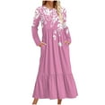 thumbnail image 1 of Erwazi Robe Midi à Manches Longues pour Femmes, Col Rond, Plissée, à Volants, Ligne A, Fluide, Printemps Automne, Décontractée, avec Poches, 1 of 4