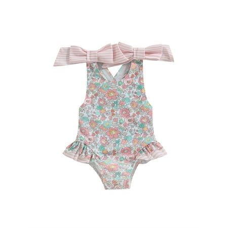 

Arvbitana Toddler Baby Girls Romper Swimwear Floral Print Ruffle Sleeveless Bathing Suit Summer Casual Bodysuit Swimsuit 12M-6T