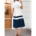 thumbnail image 5 of Women Shirt Dress Short Sleeve Button Down Corset Waist Midi Dress with Striped Hem, 5 of 6