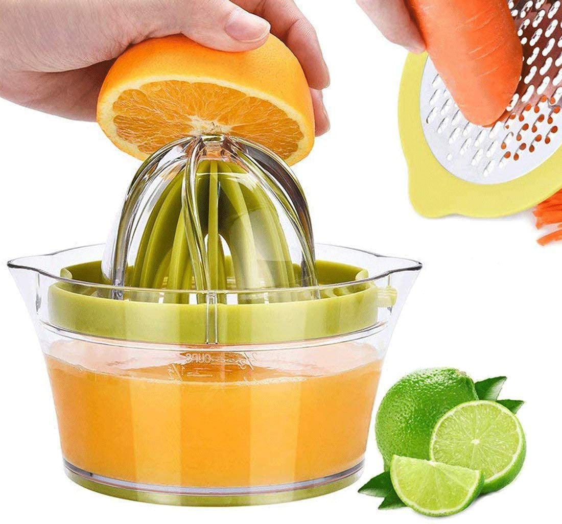 Green Glass Manual Fruit Juicer Hand Press Lemon Lime Orange Citrus Squeezer Measuring Mark Jug