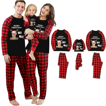 

100% Cotton Matching Family Pajamas Sets Christmas PJ s Deer HO HO Print Top and Pants Bottom Sleepwear