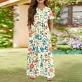 thumbnail image 2 of XADYUY Girls Maxi Dresses 10-12 Casual Floral Print Short Sleeve Maxi Dress Cute Crew Neck Sundresses Swing Beach Dresses with Pocketss 11-12 Years,Saffron, 2 of 5