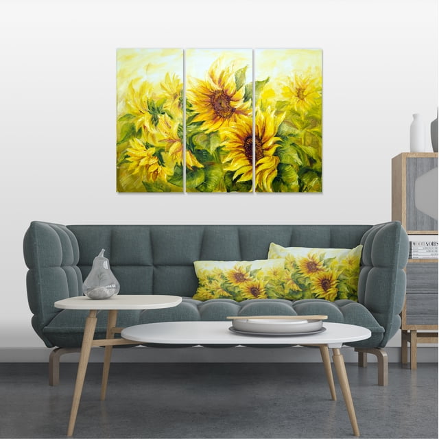 Bright Yellow Sunny Sunflowers - Floral Painting Canvas