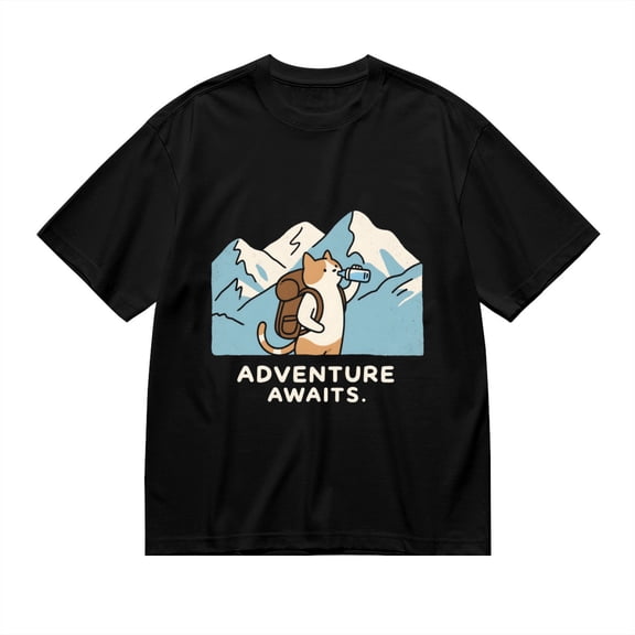 T Shirt for Men, Adventure Awaits,Cat Hiking Print 1 1, Vintage Graphic Tees Men, 23986109,S