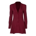 thumbnail image 4 of Women'S Elegant Deep V-Neck Long Sleeve Button Pleated Mini Blazer Dress Wine Red XS, 4 of 9