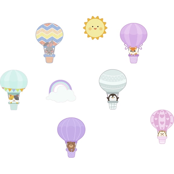Vinyl Hot Air Balloons Zeppelins Decoration Multi Pattern Designs Home Living Room Nursery Wall Decal - 16" x 20" Adhesive Kids Bedroom Playroom Animals Gas Balloons Art Multicolored Wall Sticker