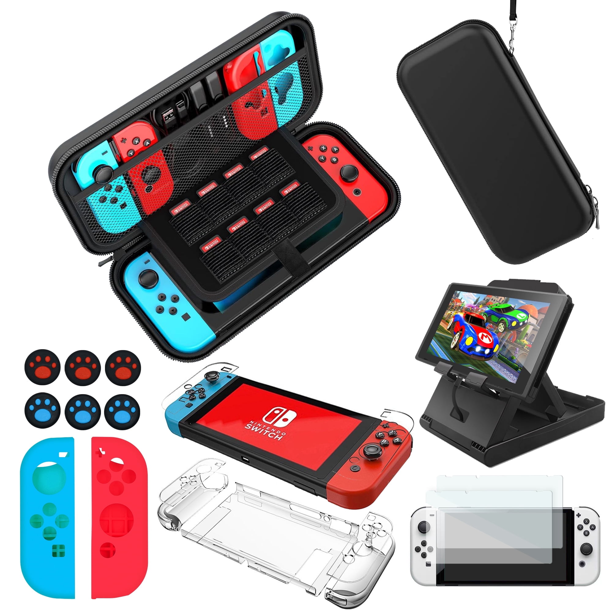 KIMHY Nintendo Switch Case & Accessories, 22 in 1 Switch & Oled Case Kit Including Screen Protector, Game Holder, Controller OLED Cover, Protective Carrying Bag for Storage Travel
