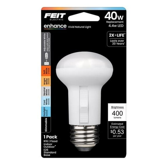 Feit Electric 3018699 40W R16 E26 Medium LED Bulb - Adjustable Equivalence, White