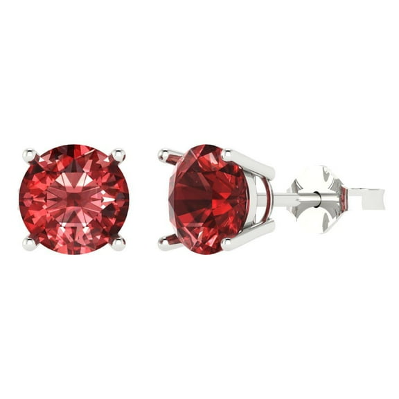 3 ct Push-Back Stud Earrings for Women | 7.5mm Round Cut Natural Garnet | 18K White Gold
