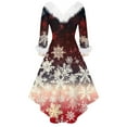 thumbnail image 3 of Christmas Dresses for Women Women's Fashion V-neck Casual Slim Christmas Printed Party Long Sleeve Dresses with Fur Collar for Christmas Party,Khaki,L, 3 of 4