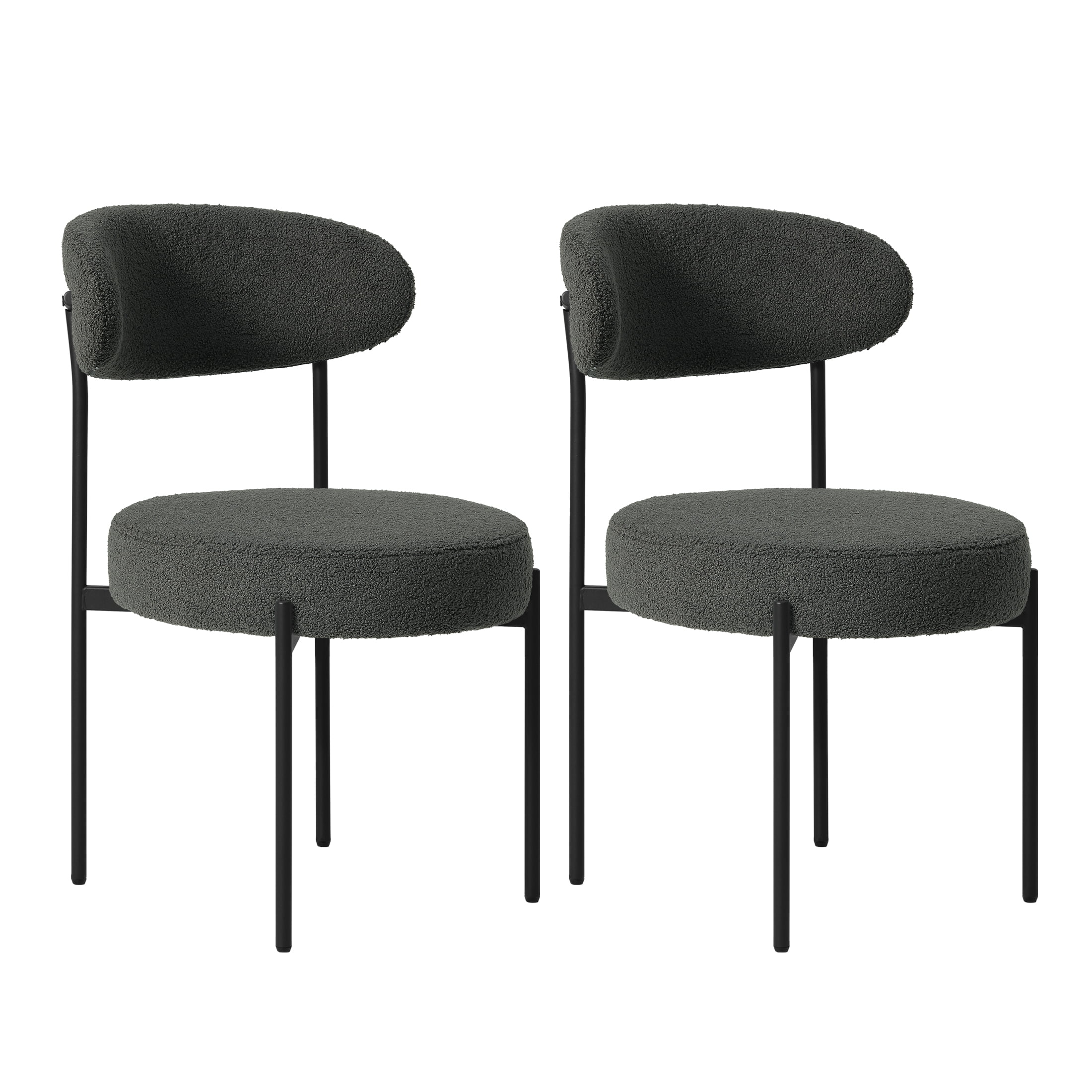 WestinTrends Alexandria Mid-Century Modern Upholstered Sherpa Round Dining Chairs (Set of 2), Charcoal Gray