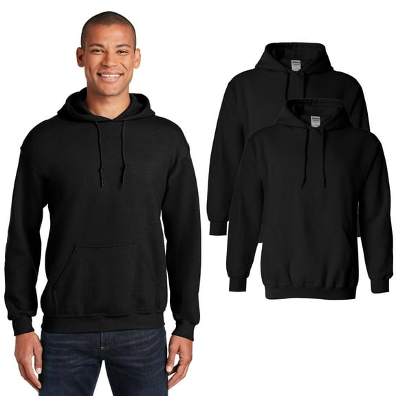 Gildan - Hoodies Sweatshirt for Men Heavy Blend Long Sleeve Fleece Pullover Black Hooded Sweater with Pouch Pocket | 2 Pack Size – Small