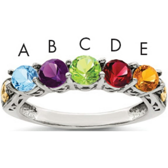 14K/Silver Two-Tone Sterling Silver & 14K Five-Stone And Diamond Mother's Ring Semi-Mount (Size 7) Made In Thailand qmr23/5-7