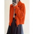 thumbnail image 4 of Women Open Front Knit Sweater Long Sleeve Cardigan Sweater Casual Loose Button Lapel Cardigan Coat Orange-Red XXL, 4 of 8