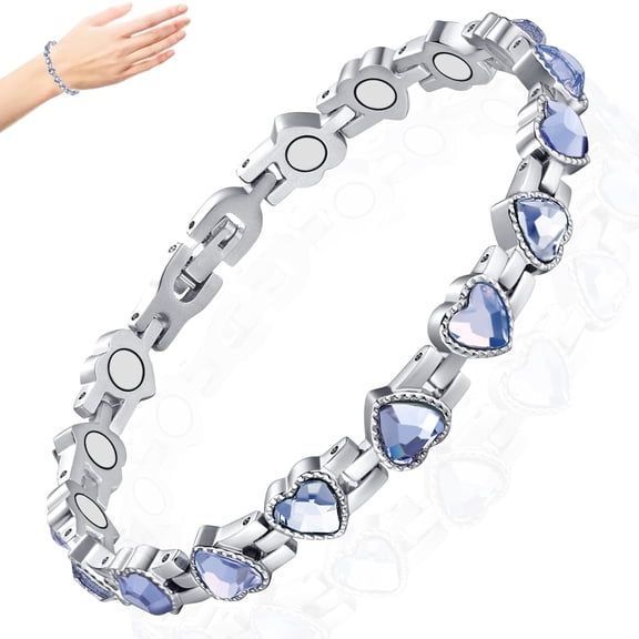 Women Magnetic Bracelet, Titanium Steel Heart Cubic Zirconia Bracelet with Sparkling Crystals Fashion Jewelry for Ladies