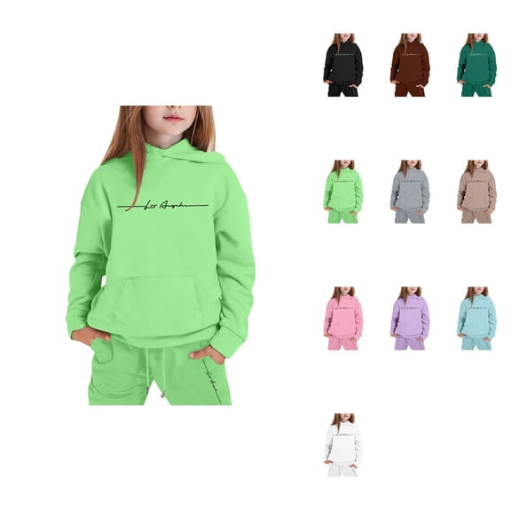 Girls Outfits Hoodies Letter Print Sweatshirt Stylish Comfortable 2 Piece Set with Pants Warm Tracksuit Everyday Wear Fall Winter