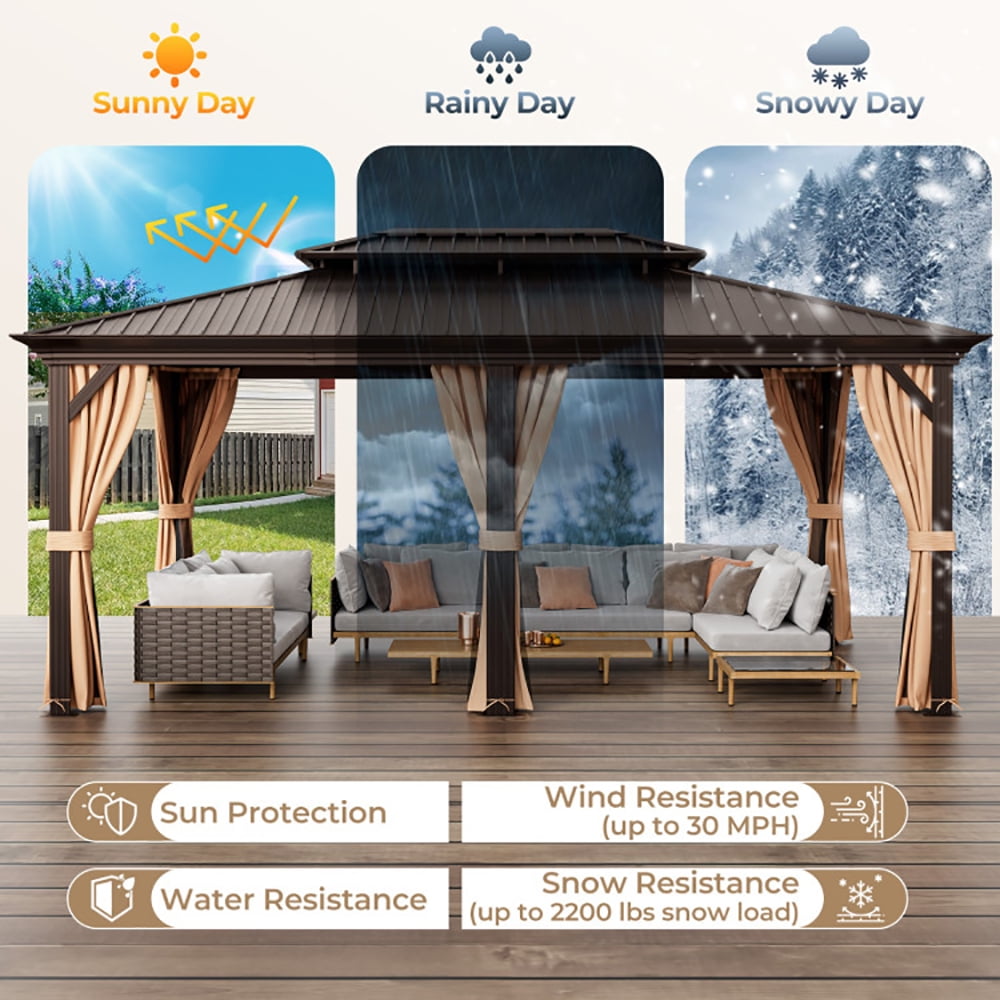 Aimee Lii 12' x 20' Double-Roof Hardtop Gazebo with Galvanized Steel Roof, Canopy Gazebo for Party BBQ Events, Coffee