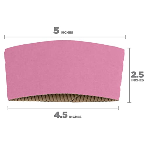 FMP Brands [100 Pack] Pink Coffee Cup Sleeves Disposable for Hot Drinks, Durable Corrugated Cardboard Cup Sleeves for 12-24 oz Cups, Beverage Insulator and Hand Protection for Hot & Cold Drinks