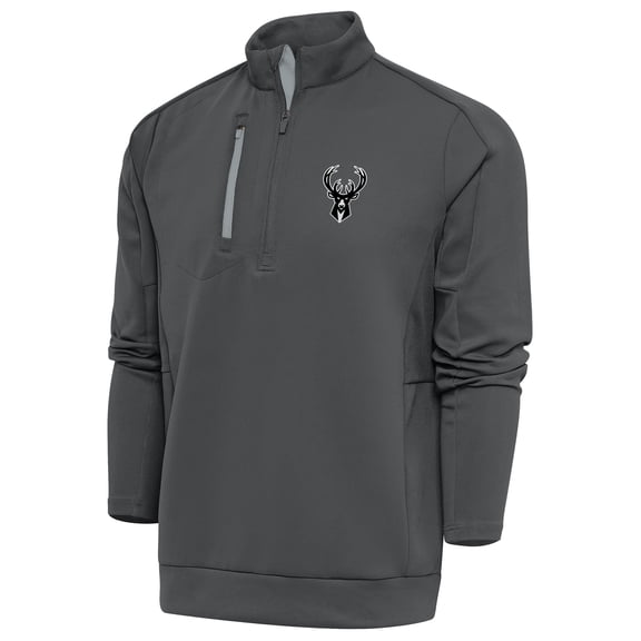Men's Antigua Pewter Milwaukee Bucks Metallic Logo Generation Quarter-Zip Top