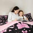 thumbnail image 4 of Homewish Kawaii Bowknot Bedding Comforter Set 7pcs for Girls, Black Pink Plaid Queen Bedding Sets, Hand Drawn Love Hearts Queen Sheet Sets, Microfiber Bedroom Decor, 4 of 8