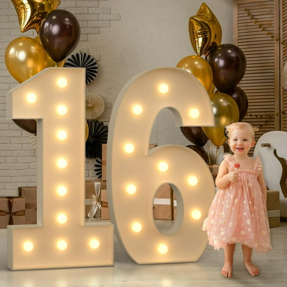 Chiffres de Marque 16, 4 Pieds Lumineux pour Décorations de Fête d'Anniversaire 16 Ans, Mosaïque pour Ballons, Grand Carton, un Cadre de Ballon, Blocs Fête d'Anniversaire