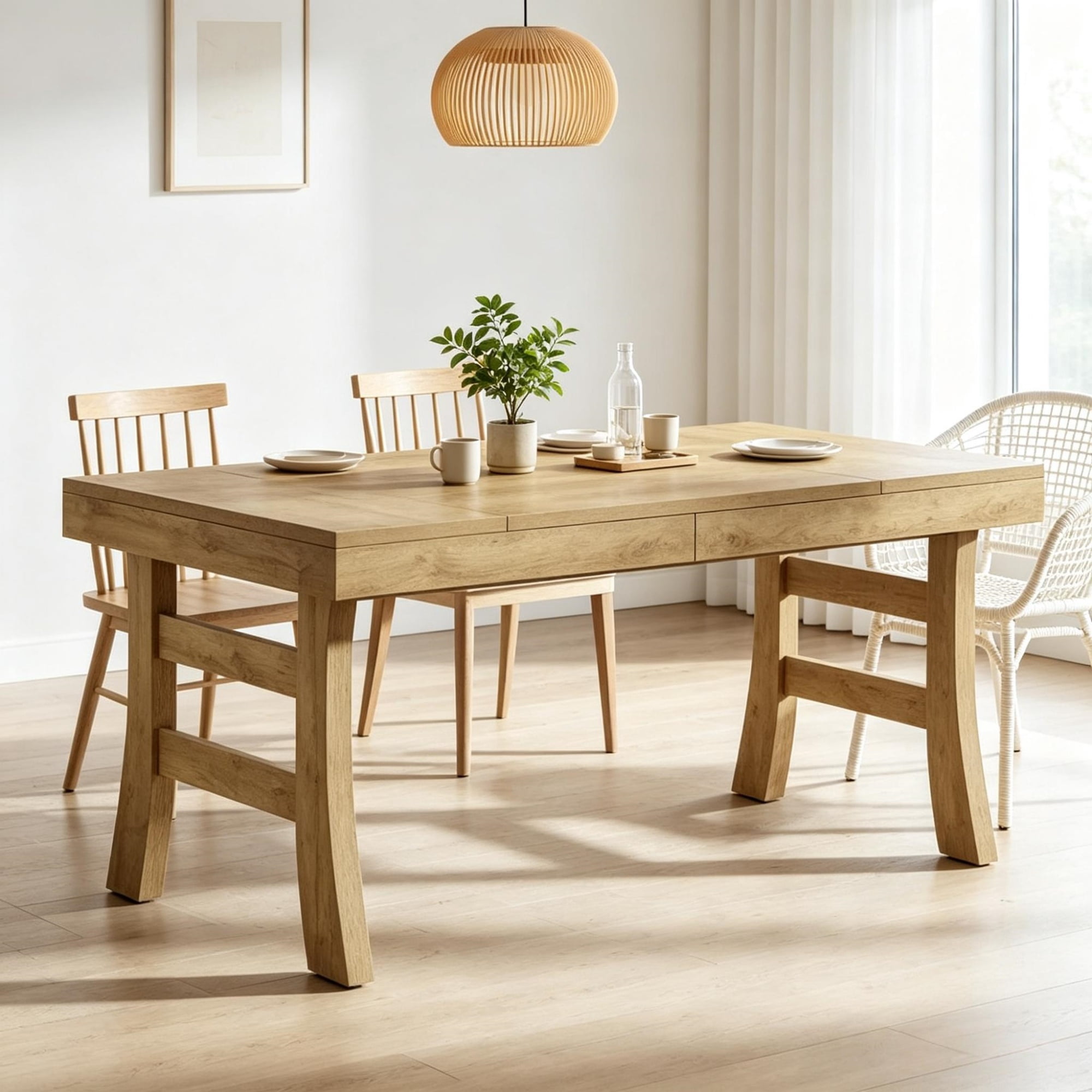 63 in Farmhouse Dining Table for 4 to 6 People, MDF Kitchen Dinner Table