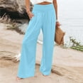 thumbnail image 2 of Yievot Womens Linen Pants XL Light Blue Clearance Women's Loose Wide Leg Pants High Waist Straight Pants Casual Solid Pants, 2 of 6