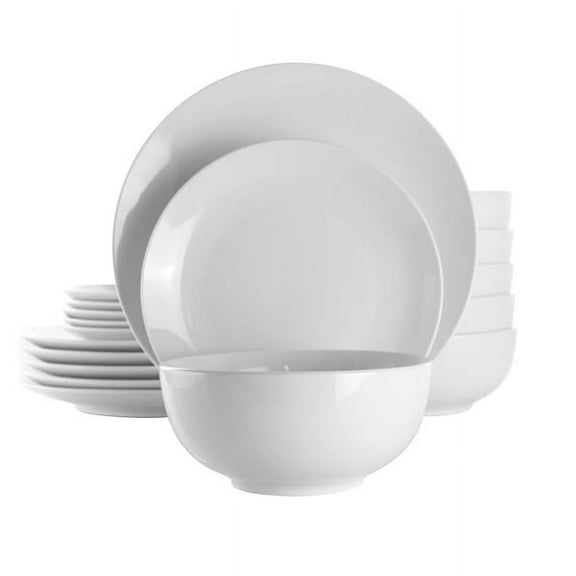 18 Piece Luna Porcelain Dinnerware Set, White