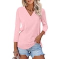 thumbnail image 3 of 2025 New Women V Neck Shirt Solid Color Fashion Basic Comfort Long Sleeve Tee Top Blouse Womens Long Sleeve Tops, 3 of 19